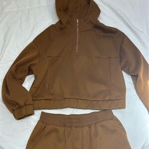 Brown adult crop top Hoodie and Jogger shorts Set